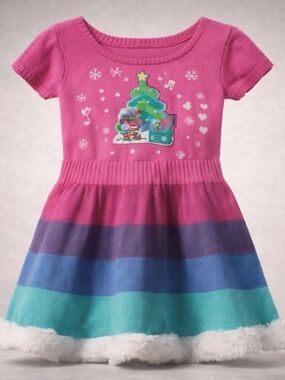 Dreamworks Pink Multicolor Stripe Dress with Faux-Fur Trim